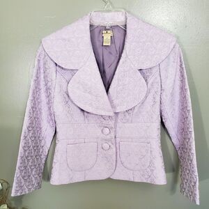 ANTHROPOLOGIE Jacket Womens Size 2 Elevenses Lavender Brocade Jacquard Purple